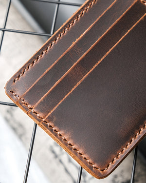 Dogaart bifold classic name engraved leather wallet brown crazy leather card compartments slots organization