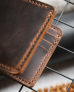 Dogaart bifold classic leather wallet for mens brown crazy leather interior and exterior complete view display