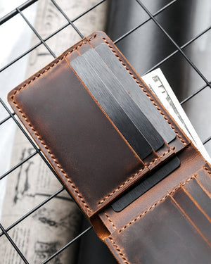 Dogaart bifold classic name engraved wallet brown crazy leather interior card slots compartment organization