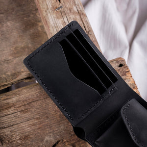 Dogaart Rio handcrafted for mens black crazy leather wallet card slots view showing multiple compartments