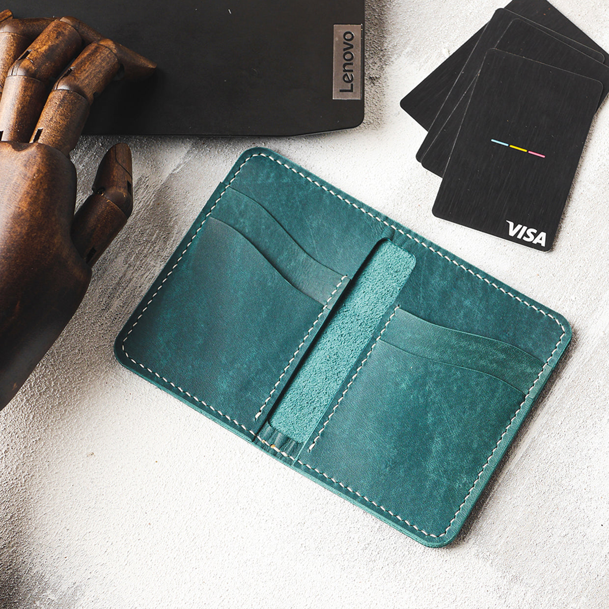 Leather Wallet - Zaun Ocean Green