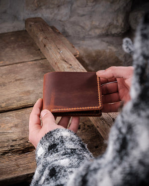 Dogaart Rio for men gift camel crazy leather bifold wallet closed view displaying compact portable design