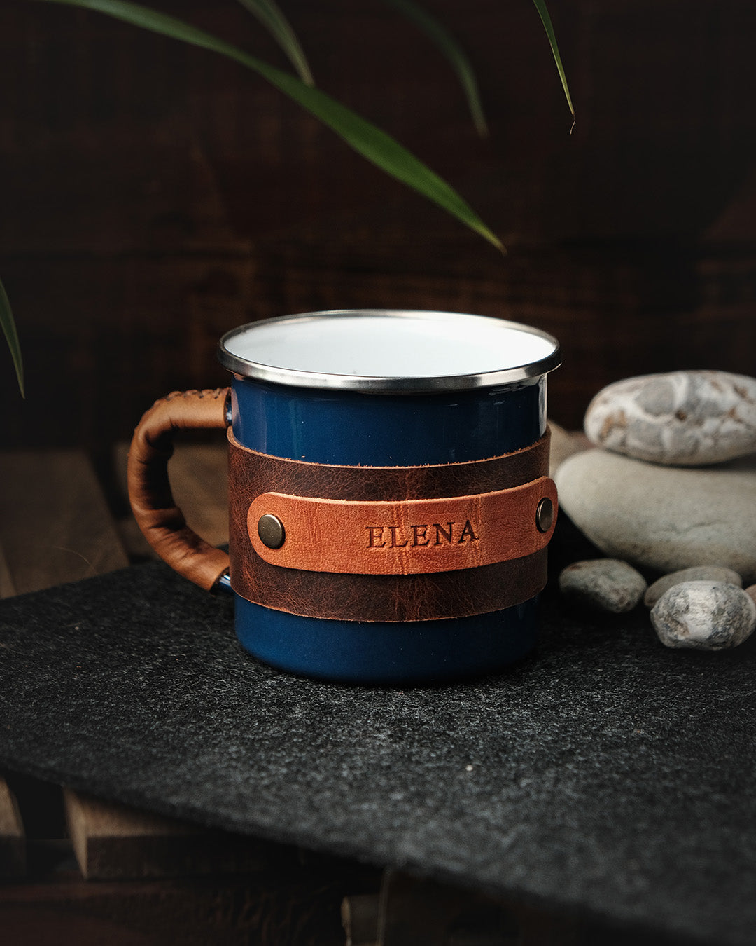 Enamel Mugs 330ml Leather Wrapped