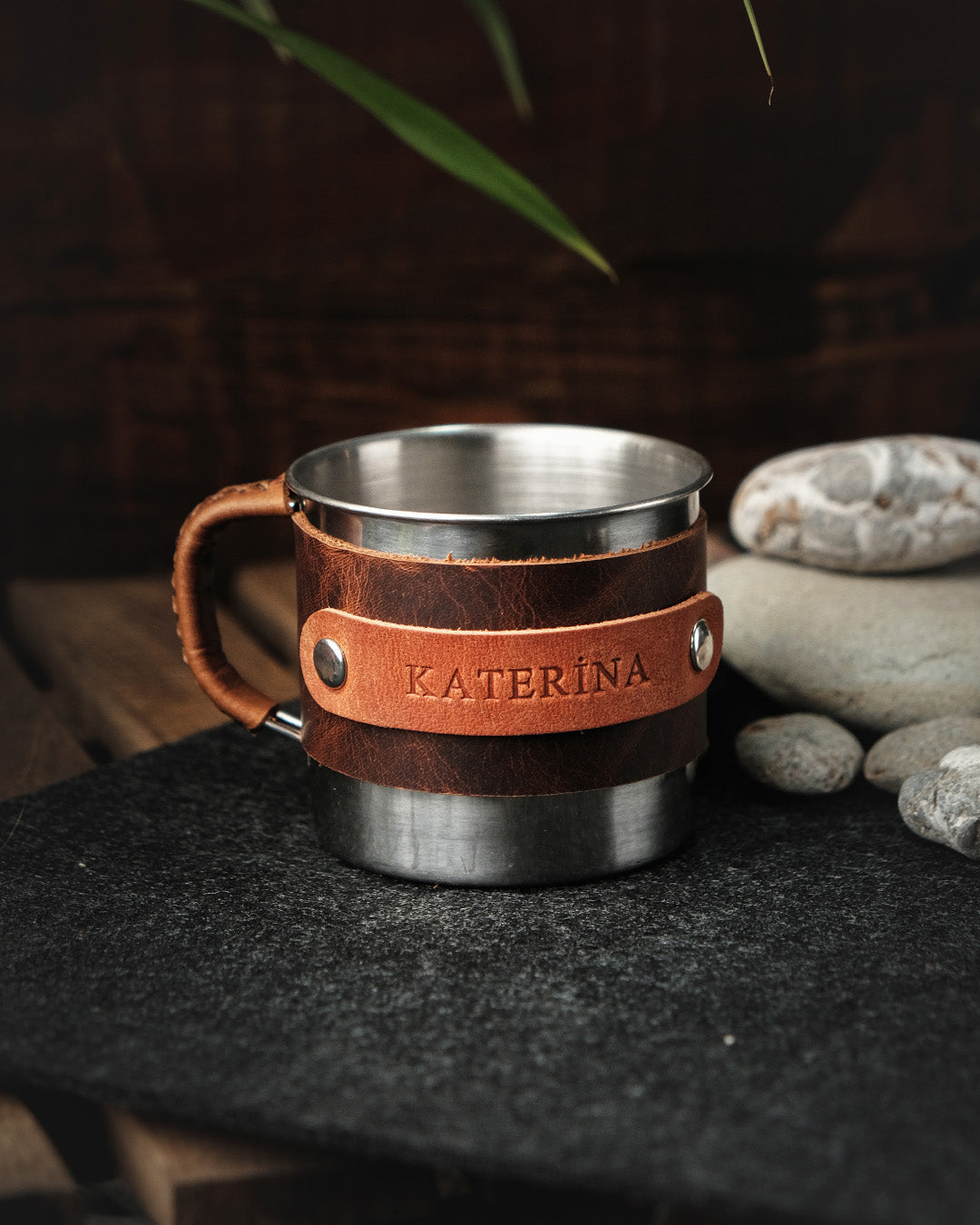 Steel Mugs 200ml Leather Wrapped