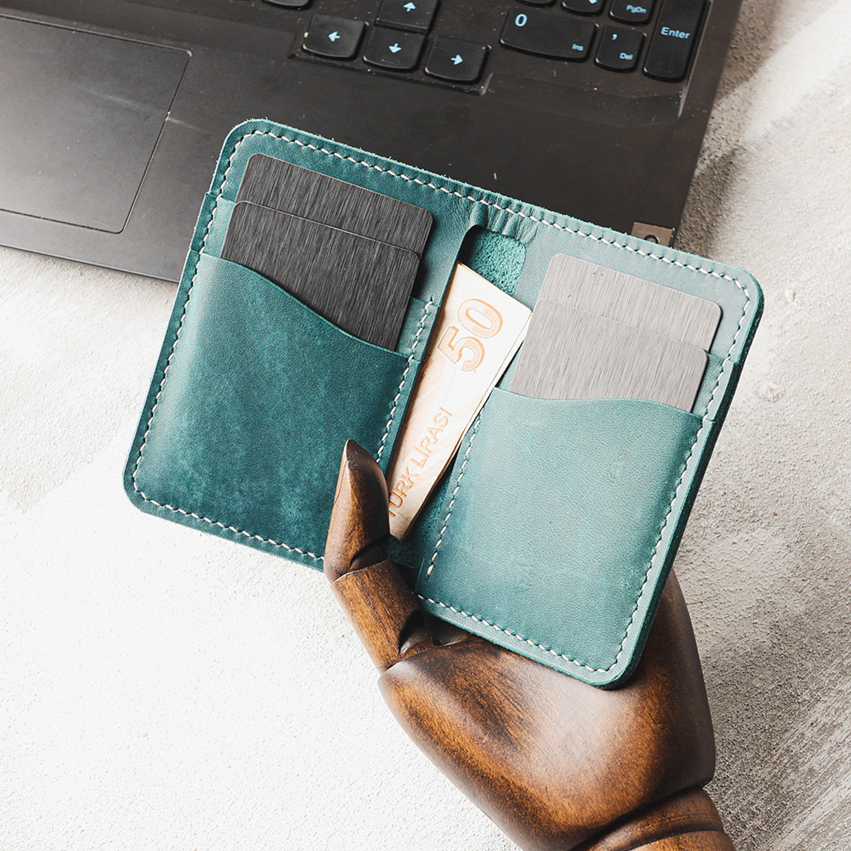 Leather Wallet - Zaun Ocean Green